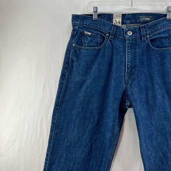 Volcom Stone Boardwear Jeans Sz 34 Black Zip Relaxed Fit Straight Leg Denim Blue - Picture 4 of 11
